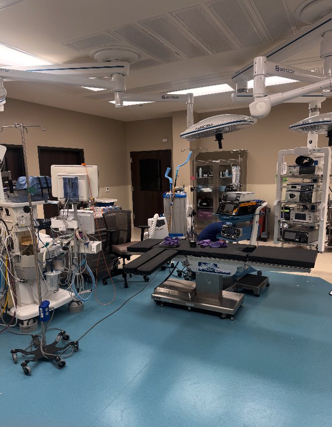 Operating room with surgical equipment in place